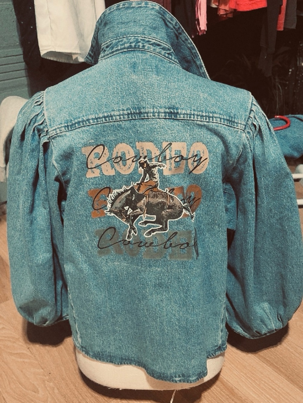 Women's Blue Denim Rodeo Graphic Jean Jacket